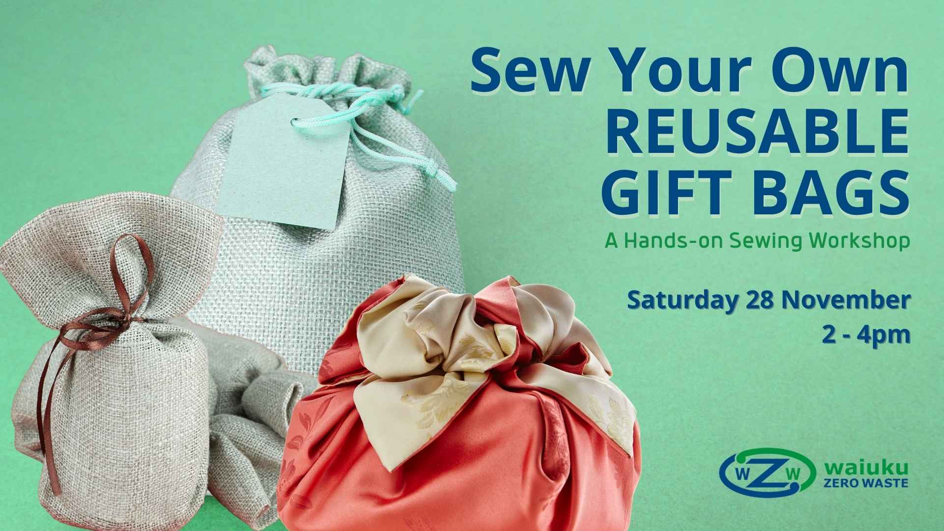 Read more about the article Sew Your Own Reusable Fabric Gift Bags Workshop